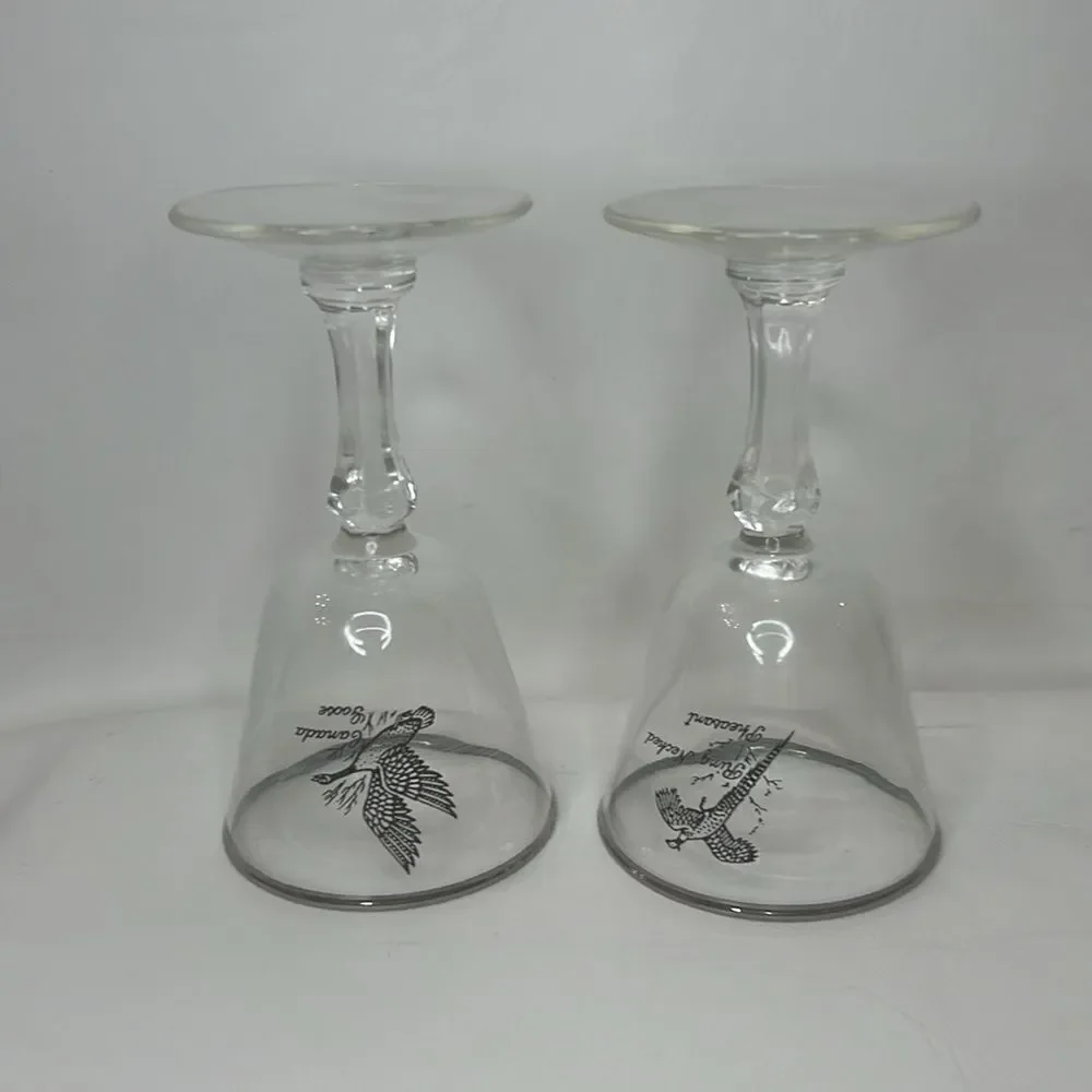 Tiffin Pheasant Grouse Crystal Stem Cocktail Goblet 3 Oz Silver Trim Rim Set 2